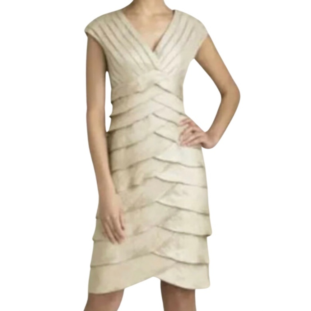 Light Gold Cocktail Dress, Pleated Crossover V-Neck, Chic, Adrianna Papell Dress